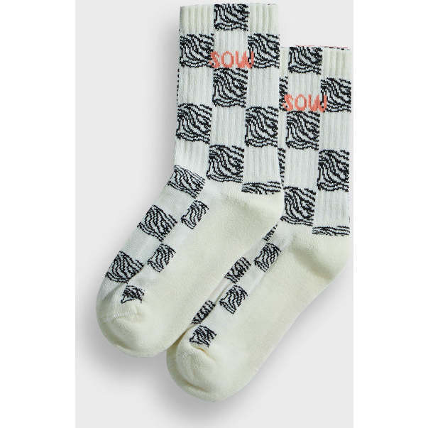 One-Pack Crew Socks, Off White/Black Animal Checker