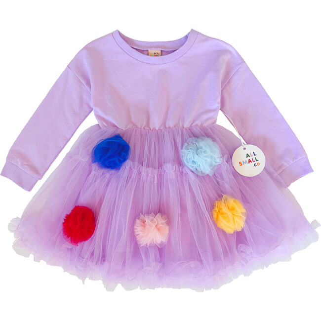 Pom Pom Crewneck Dress, Purple - Dresses - 1