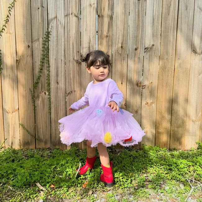 Pom Pom Crewneck Dress, Purple - Dresses - 2