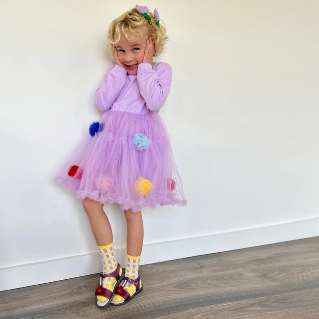Pom Pom Crewneck Dress, Purple - Dresses - 3