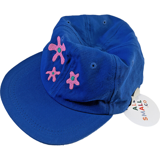 Flat Brim Flower Embroidered Baseball Cap, Blue - Hats - 1