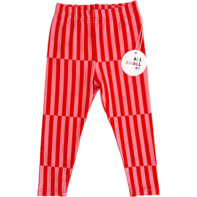 Patch Striped Elastic Waist Pocket Leggings, Red
