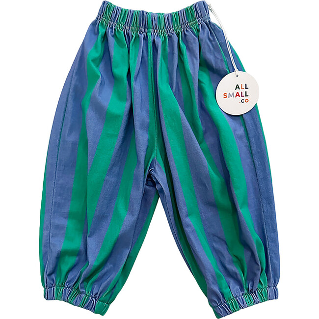 Carousel Striped Elastic Waist Jogger Pant, Blue & Green - Pants - 1