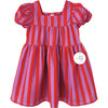 Circus Stripe Puff Sleeve Dress, Red And Pink - Dresses - 1 - thumbnail