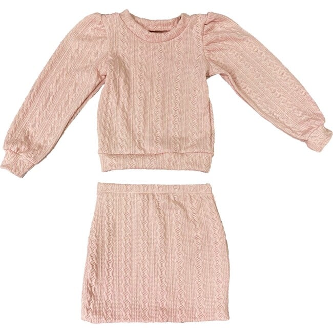 Kids Crochet Sweater And Skirt Set Pink