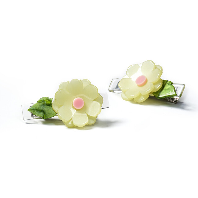 Peonies Flower Satin Yellow Hair Clips