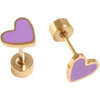 Enamel Heart Stud Earrings, Purple - Earrings - 1 - thumbnail