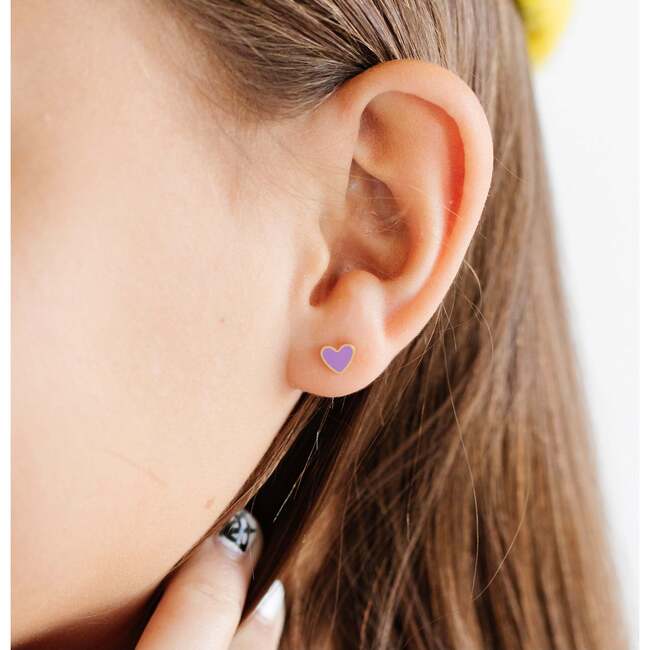 Enamel Heart Stud Earrings, Purple - Earrings - 2