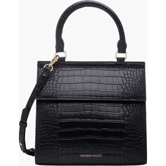 Medium Stylish, Chic Insulated Lunchbox, Black Croc