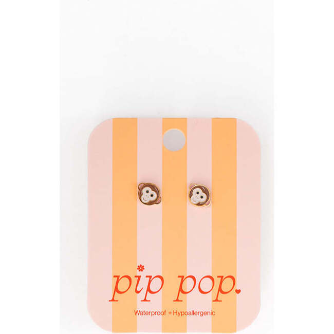 Monkey Stud Earrings, Brown - Earrings - 3