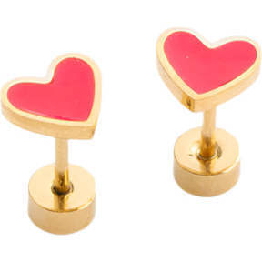 Enamel Heart Stud Earrings, Pink