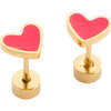 Enamel Heart Stud Earrings, Pink - Earrings - 1 - thumbnail
