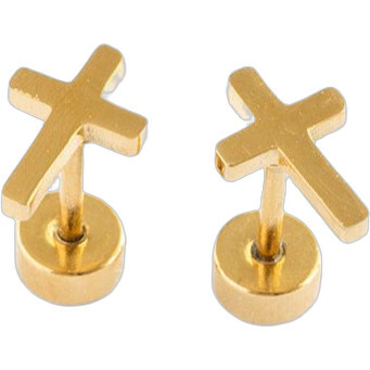 Cross Stud Earrings, Gold - Earrings - 1