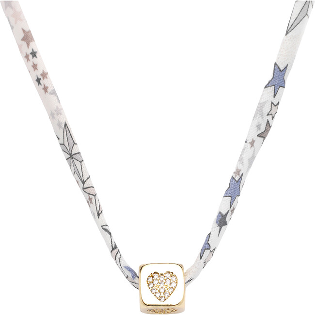 Kids Liberty Gold Heart Charm Necklace, Blue Stars