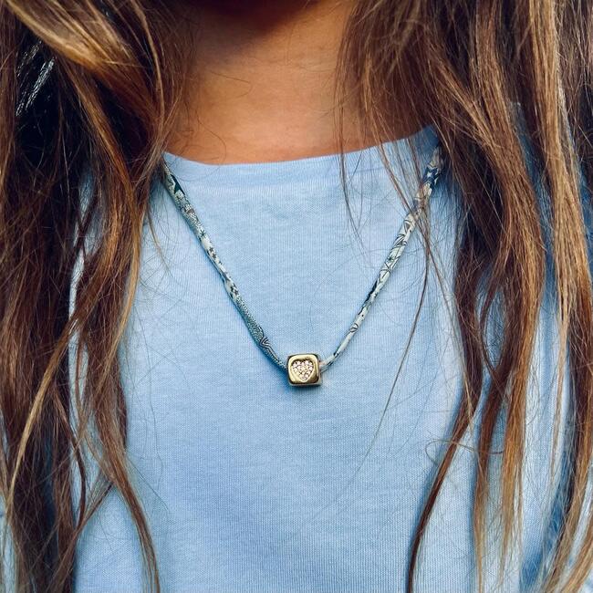 Kids Liberty Gold Heart Charm Necklace, Blue Stars - Necklaces - 2