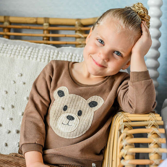 Teddy Bear Face Applique Brooklyn Boxy, Brown - Sweatshirts - 2