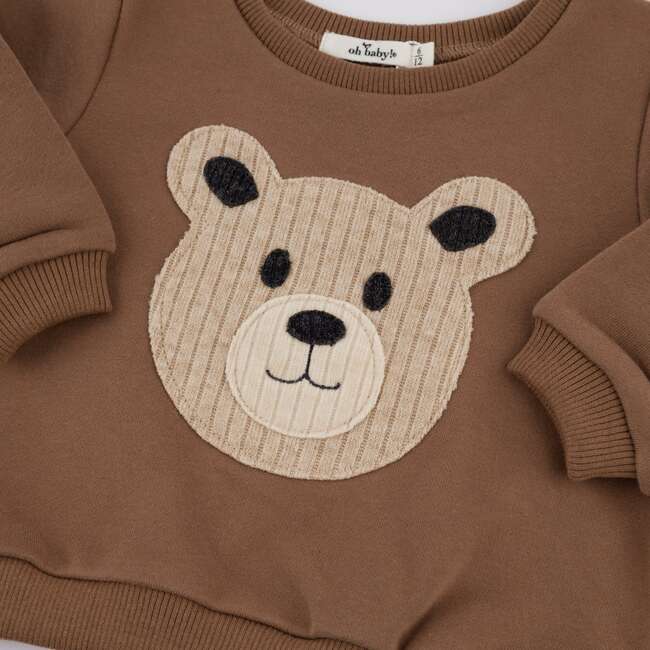 Teddy Bear Face Applique Brooklyn Boxy, Brown - Sweatshirts - 5