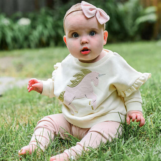 Prancing Unicorn Applique Millie Slouch, Cream