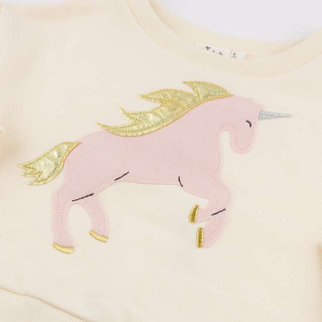 Prancing Unicorn Applique Millie Slouch, Cream - Sweatshirts - 3