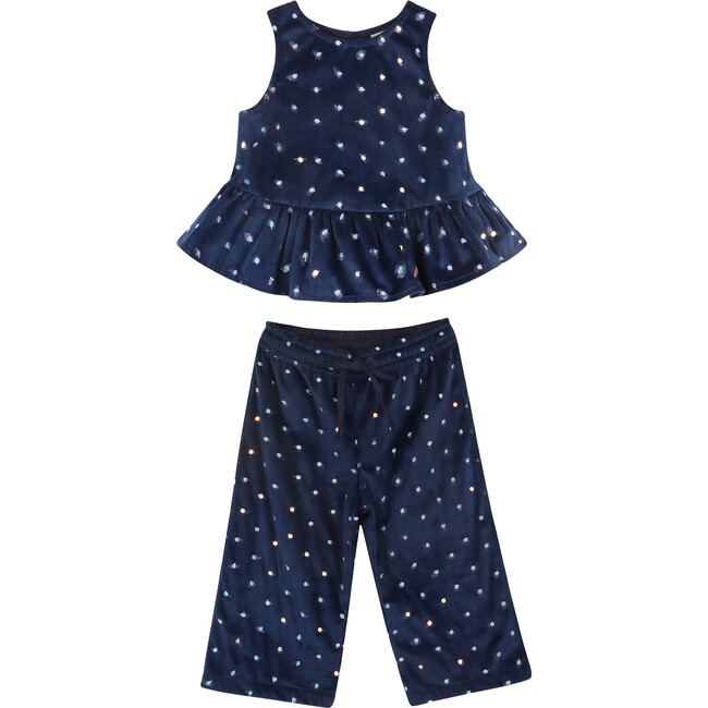 Navy Sequin Velvet Top & Pants Set