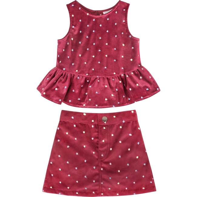 Red Sequin Velvet Top & Skirt Set