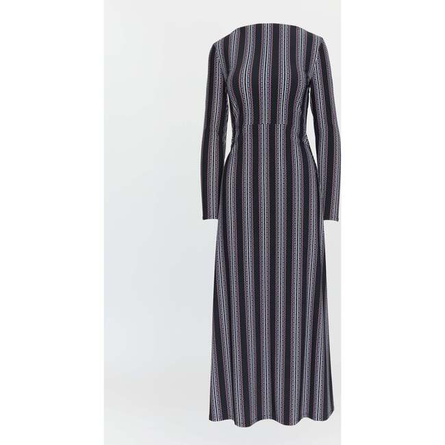 The Selene Dress, Black Cobalt Medallion Stripe