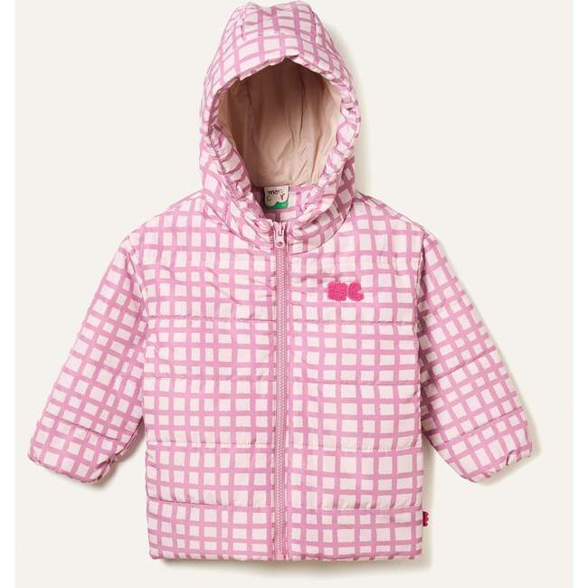Recycled Polyester Pink Grid Lightweight Puffer, Pink