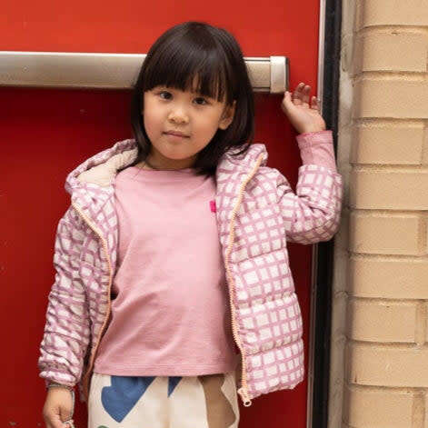 Recycled Polyester Pink Grid Lightweight Puffer, Pink - Jackets - 2