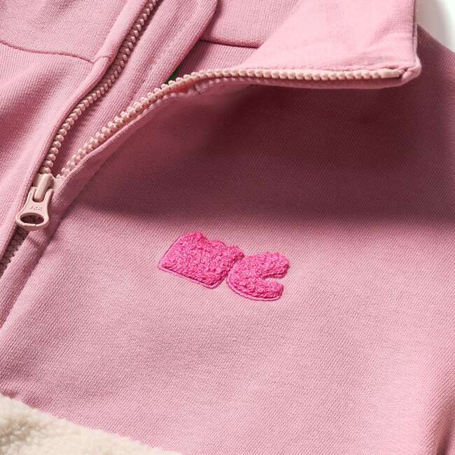 Recycled Cotton And Sherpa Pink Zipup, Pink - Jackets - 3