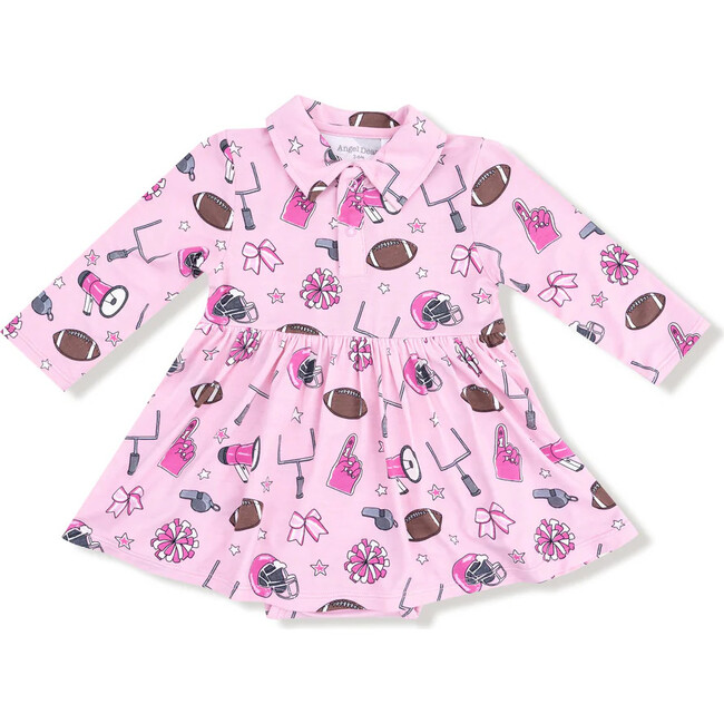 Long Sleeve Polo Bodysuit Dress, Game Day Pink