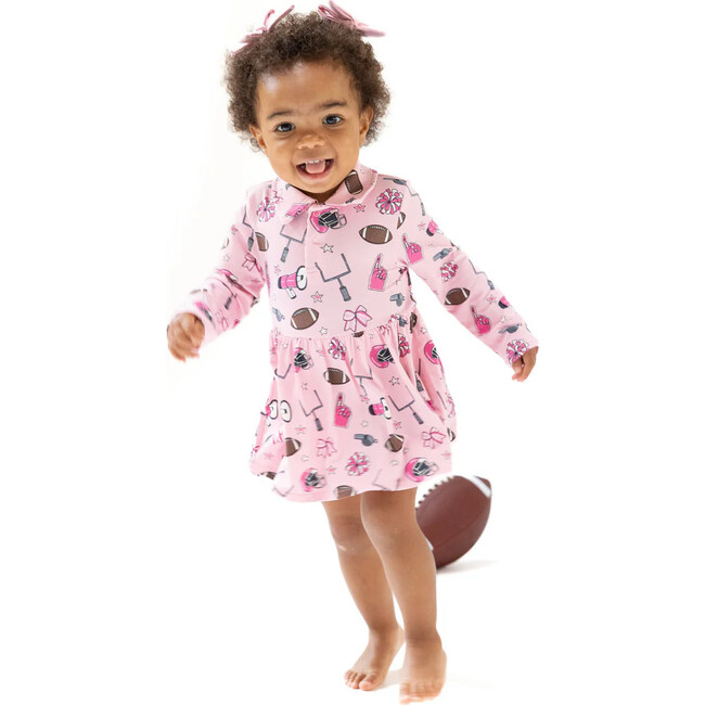 Long Sleeve Polo Bodysuit Dress, Game Day Pink - Dresses - 2