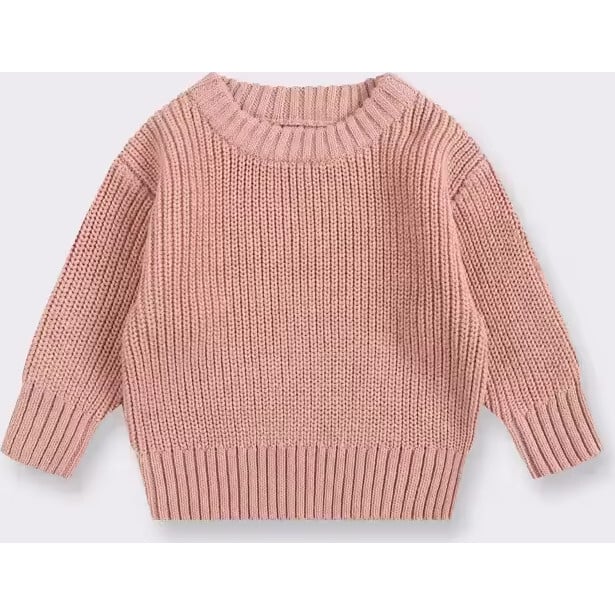 Girls Crewneck Knit Sweater, Dusty Pink