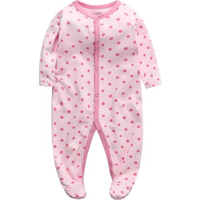 Pink Dots Button Footie