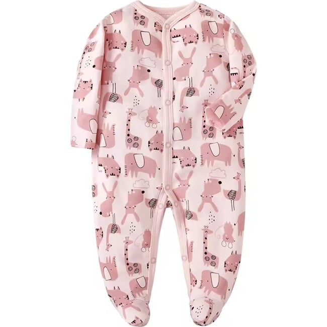 Pink Animals Button Footie