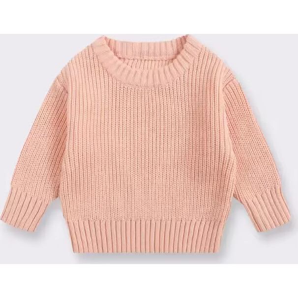 Girls Crewneck Knit Sweater, Pink