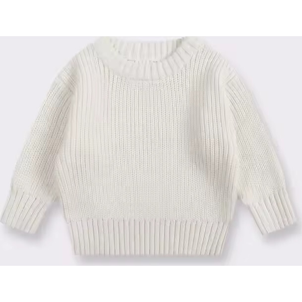 Girls Crewneck Knit Sweater, White