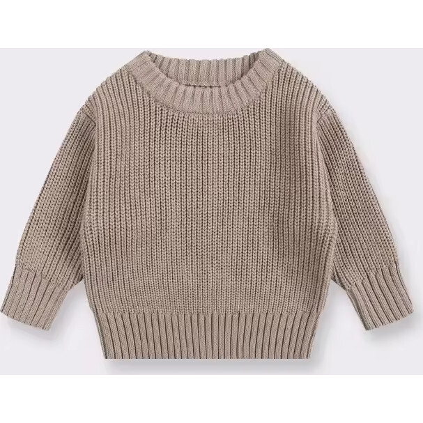 Boys Crewneck Knit Sweater, Beige