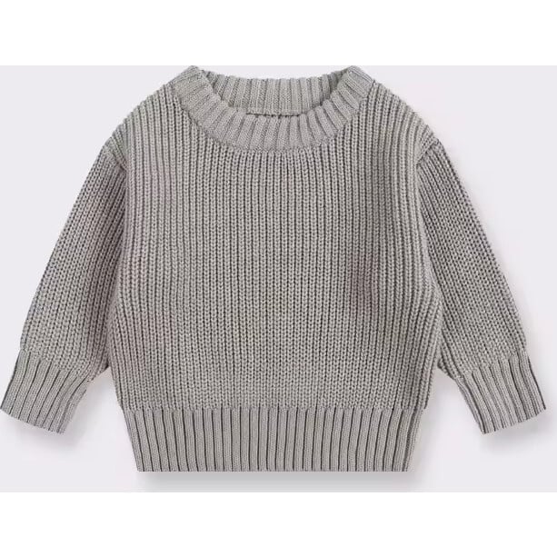 Boys Crewneck Knit Sweater, Grey