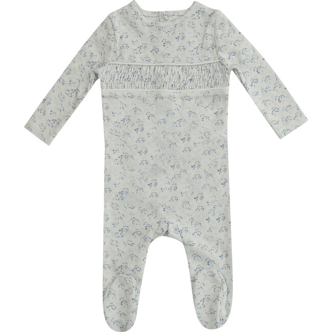 Smocked Floral Footie, Blue
