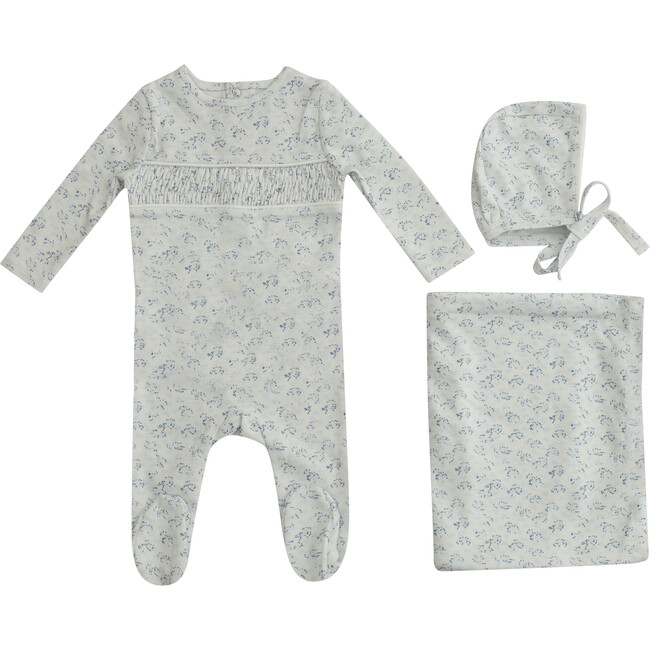 Smocked Floral Footie Hat and Blanket