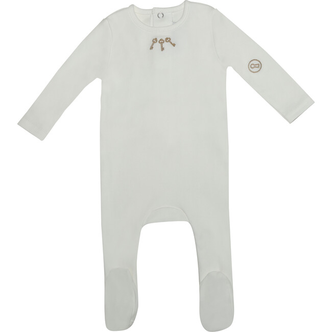 Mini Embroidered Keys Footie, White