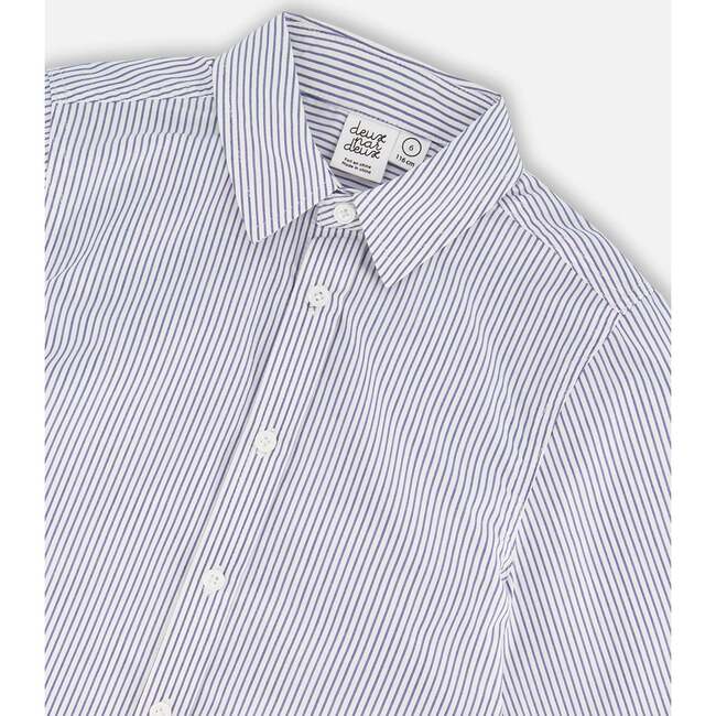 Long Sleeve Button Down Shirt, Navy Blue Stripes - T-Shirts - 4