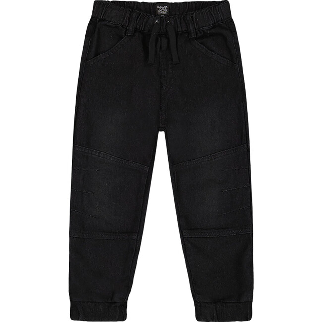 French Terry Jogger Pants, Black Denim - Jeans - 1