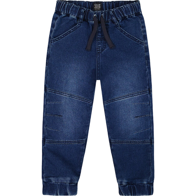 French Terry Jogger Pants, Dark Blue Denim - Jeans - 1
