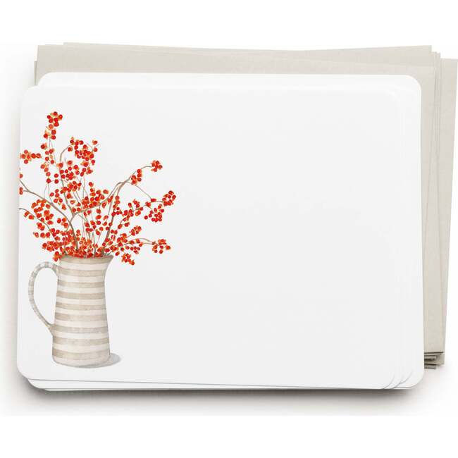 Set of 8 Flat Notecards, Autumn Berry Pitcher