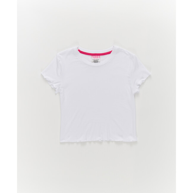 Girls Short Sleeve Lettuce Edge Tee in White