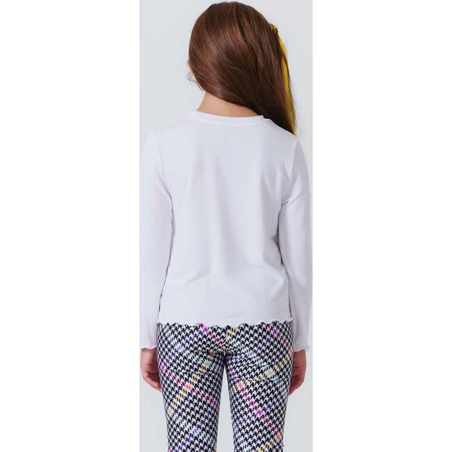 Girls Lettuce Edge Crew Neck Long Sleeve T-Shirt, White - T-Shirts - 2