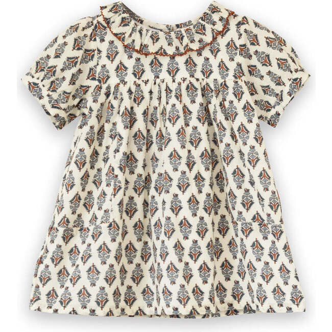 Toddler Emily Dress with Lace Trim, Teal and Brown Jewel Handblock - Dresses - 1