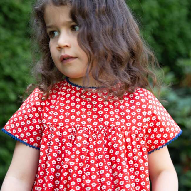 Toddler Amy dress with Lace trim, Flowers in Brilliant Red - Dresses - 2