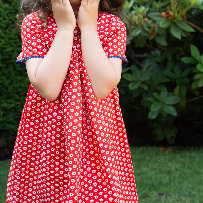 Toddler Amy dress with Lace trim, Flowers in Brilliant Red - Dresses - 4